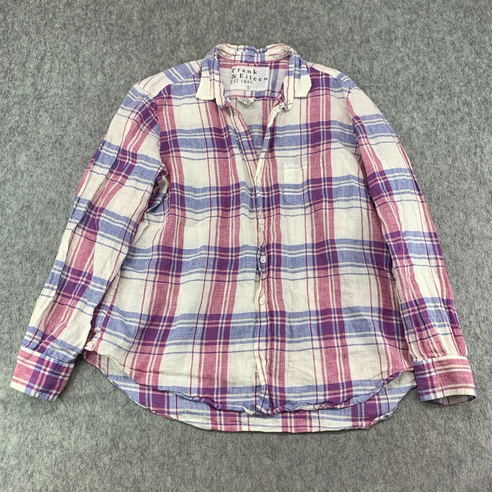 Frank & Eileen Eileen Linen Cotton Blend Pink/Blue Plaid Button Up Shirt Size L